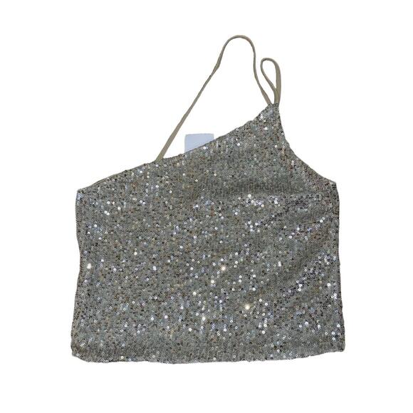 Know One Cares Womens Top Size M Silver Champagne Sparkle With Sequins - Picture 1 of 5